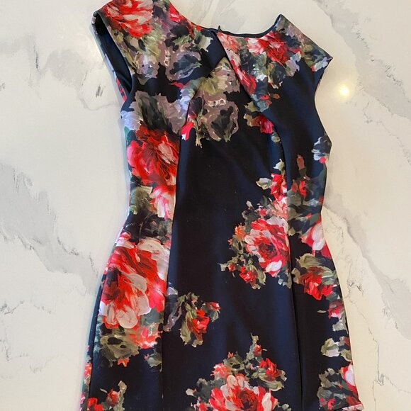 Phase Eight - Black with floral accents, cap sleeve, round neck, midi length - Picture 3 of 6